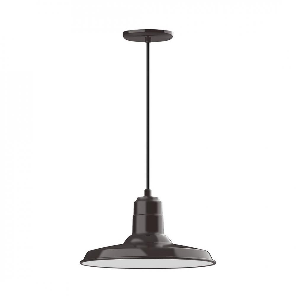 14" Warehouse shade, LED Pendant with polished copper fabric cord and canopy, Architectural Bron