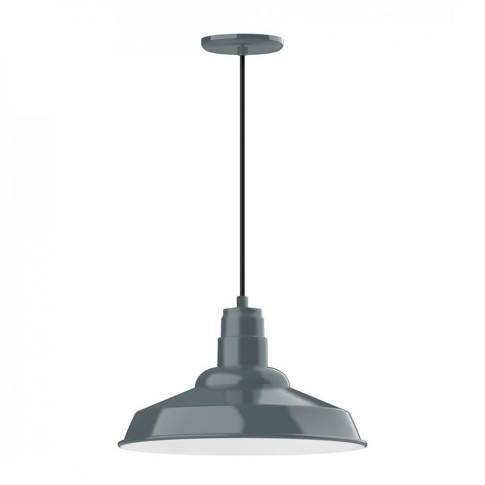 16" Warehouse shade, LED Pendant with black cord and canopy, wire grill, Slate Gray