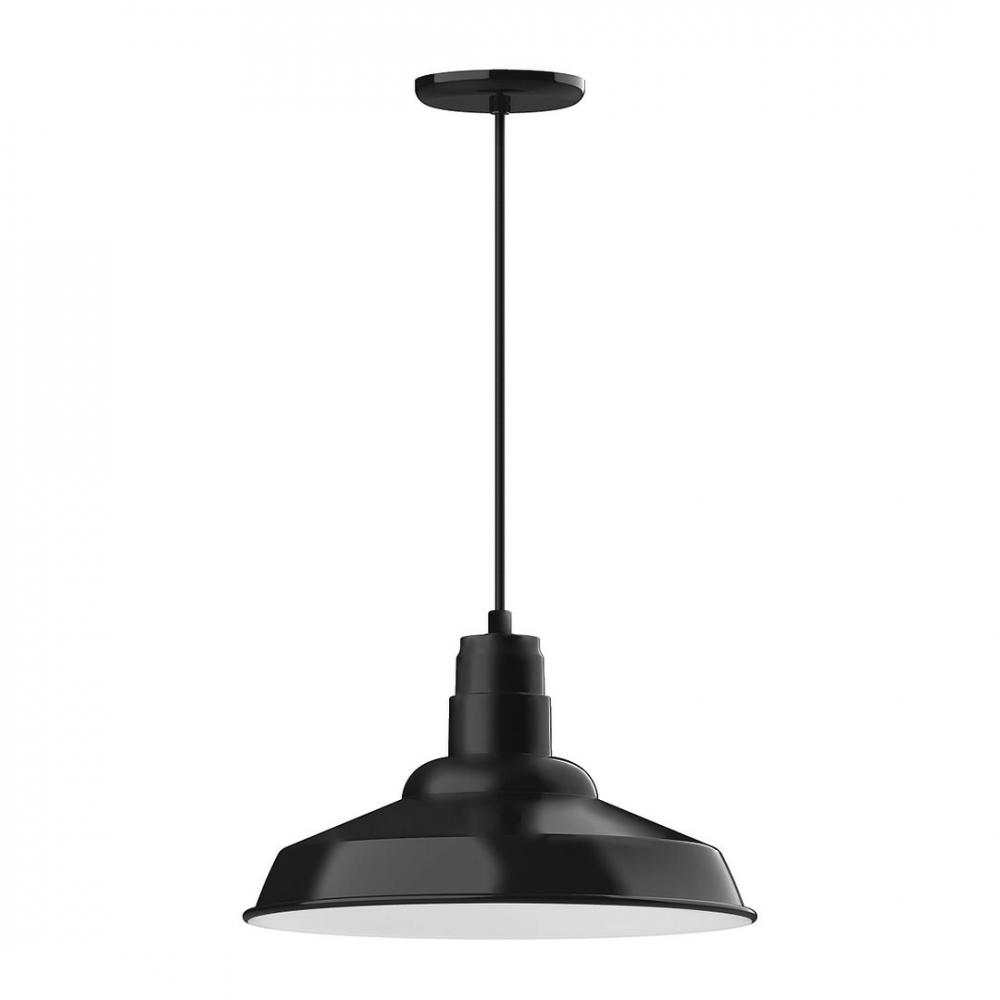 16" Warehouse shade, LED Pendant with black solid fabric cord and canopy, Black