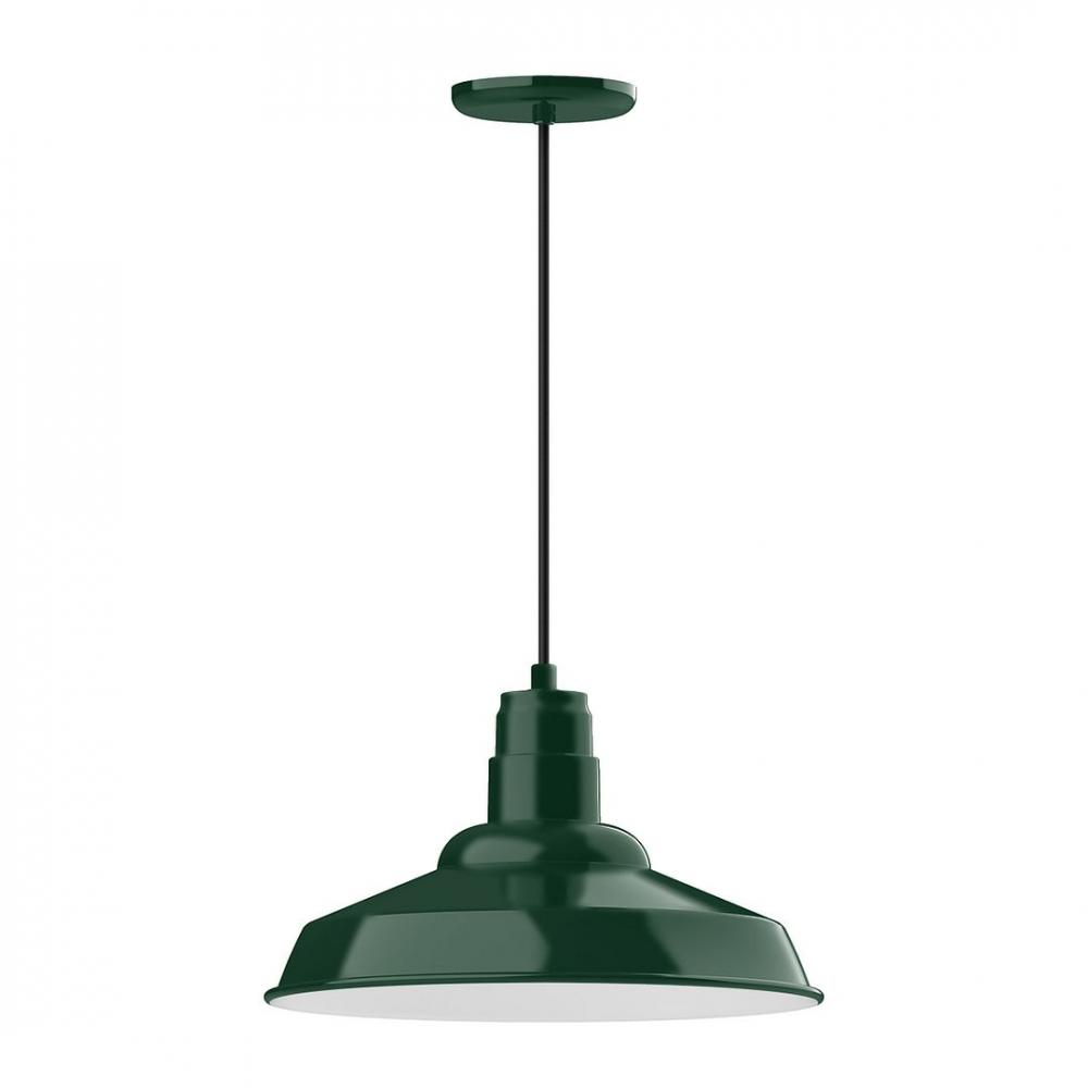 16" Warehouse shade, LED Pendant with gray solid fabric cord and canopy, Forest Green