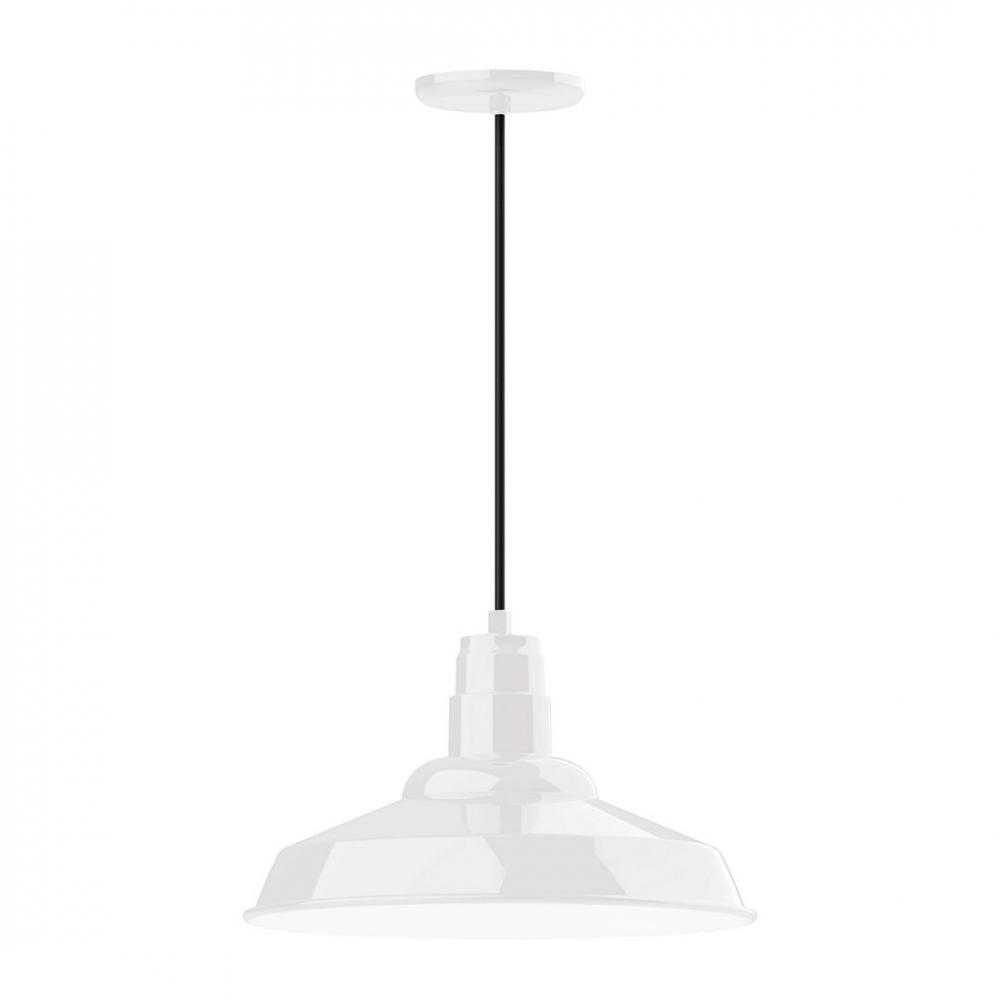 16" Warehouse shade, LED Pendant with black cord and canopy, White