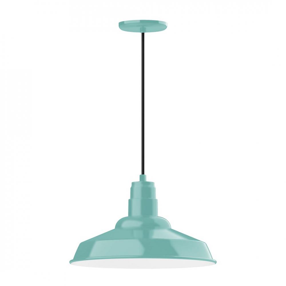 16" Warehouse shade, LED Pendant with gray solid fabric cord and canopy, Sea Green