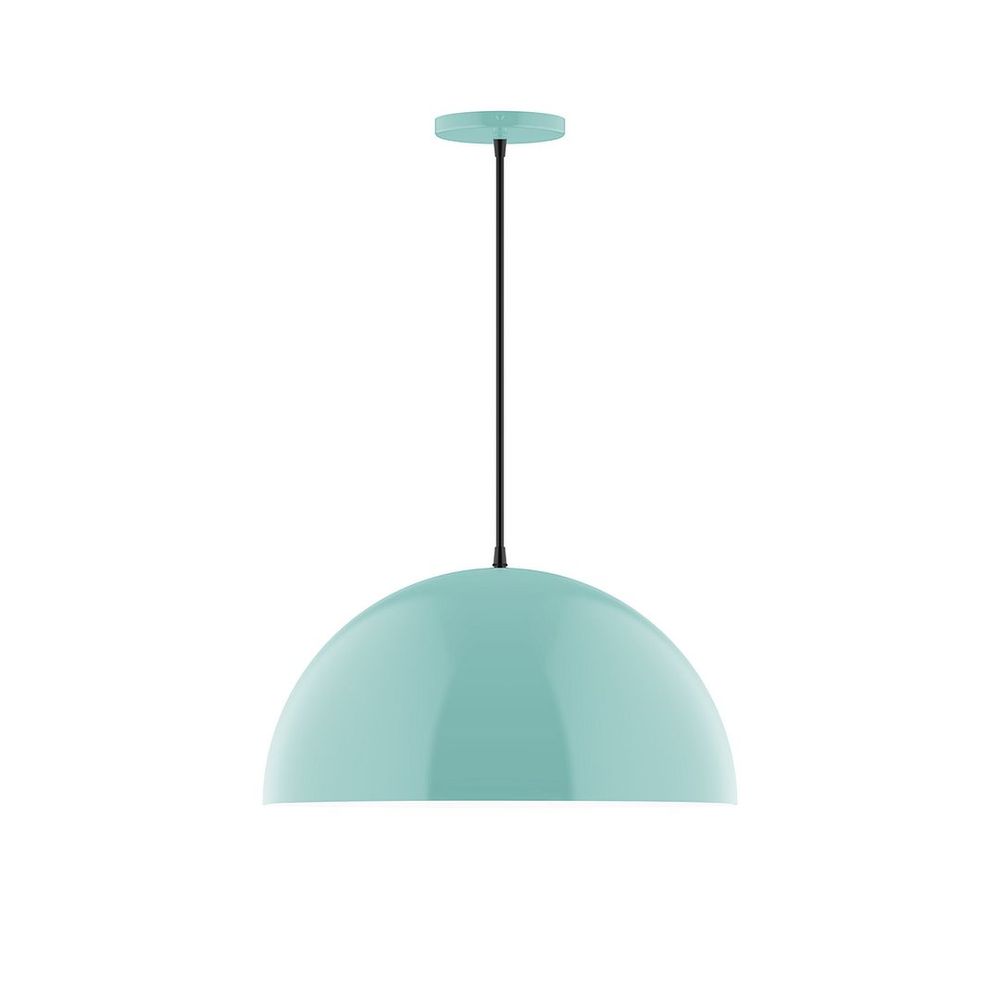 18" Axis Dome LED Pendant, navy mini tweed fabric cord with canopy, Sea Green