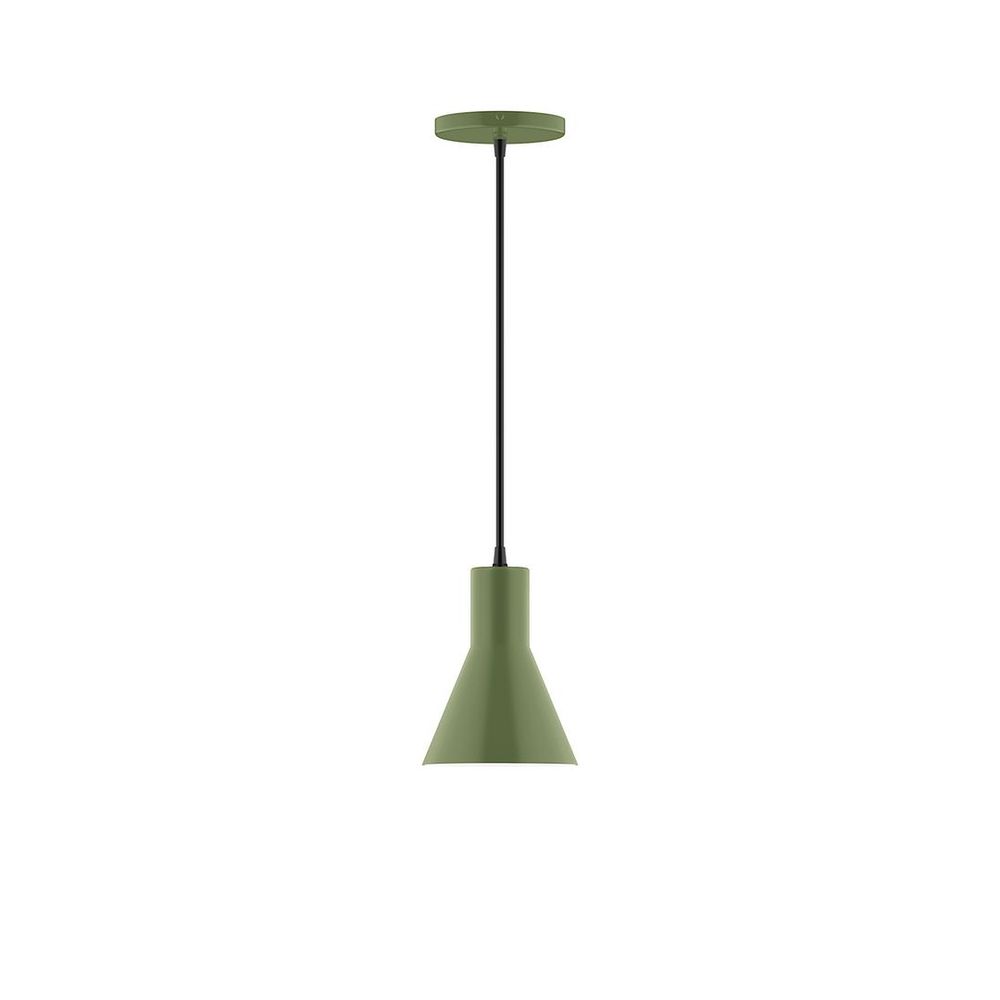 6" Axis Flared Cone LED Pendant, ivory fabric cord with canopy, Fern Green