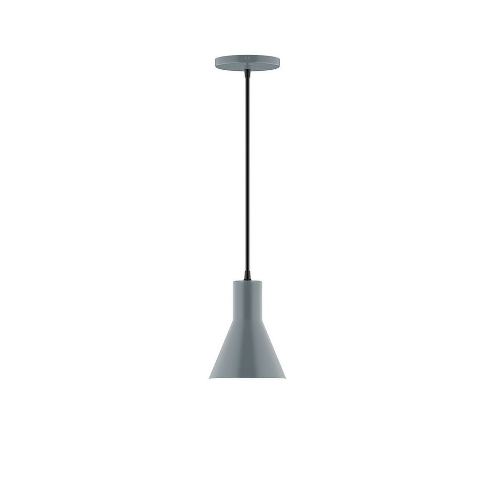 6" Axis Flared Cone LED Pendant, navy mini tweed fabric cord with canopy, Slate Gray