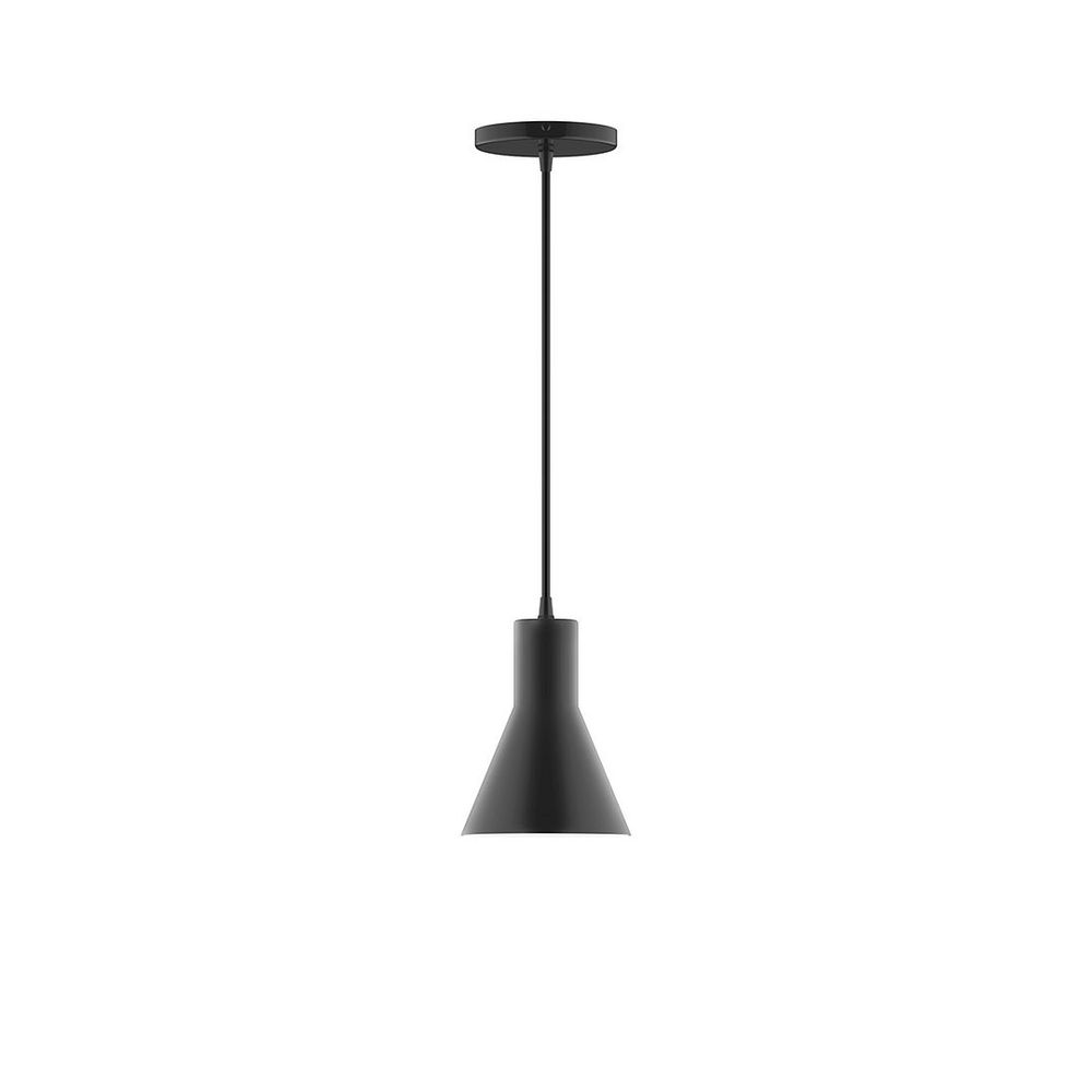 6" Axis Flared Cone LED Pendant, black and white houndstooth fabric cord with canopy, Black