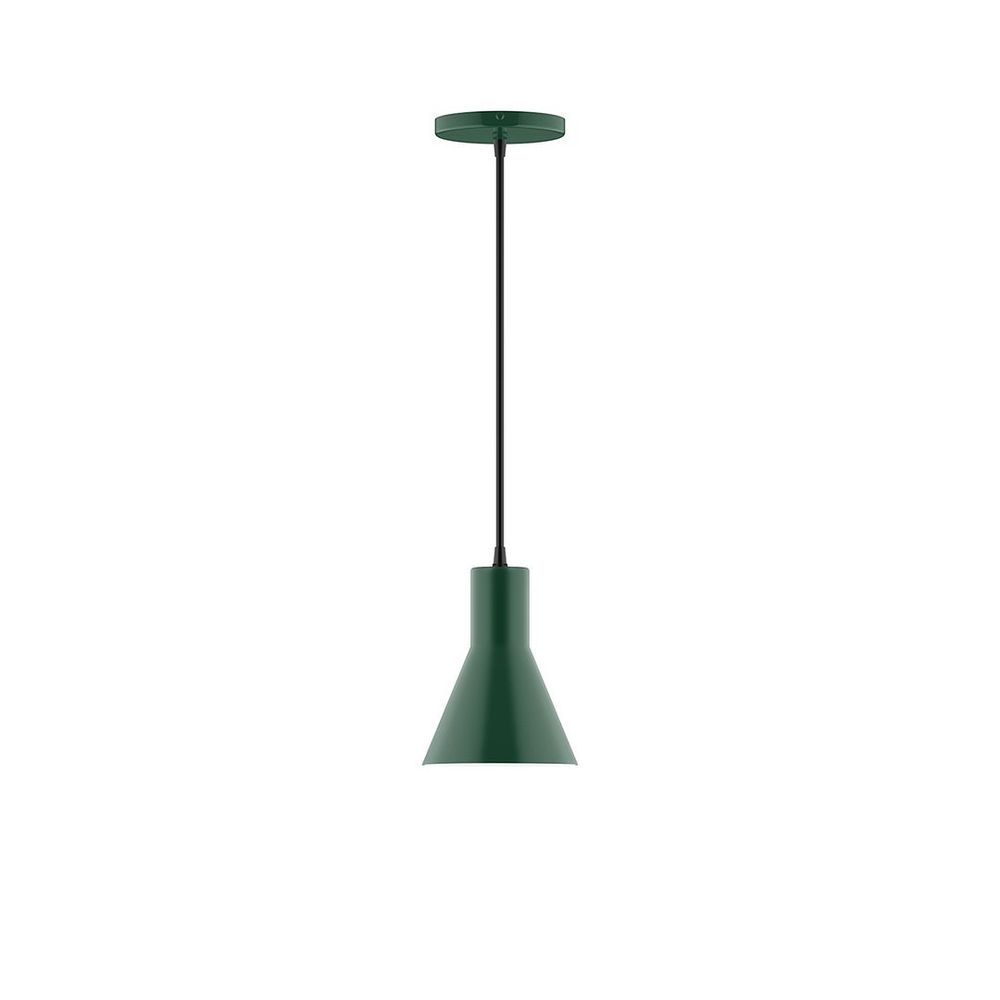 6" Axis Flared Cone LED Pendant, gray fabric cord with canopy, Forest Green