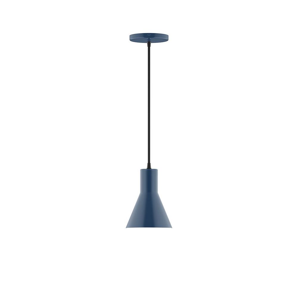 6" Axis Flared Cone LED Pendant, gray fabric cord with canopy, Navy