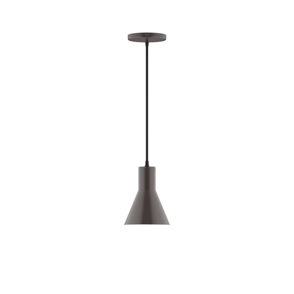 6" Axis Flared Cone LED Pendant, black fabric cord with canopy, Architectural Bronze