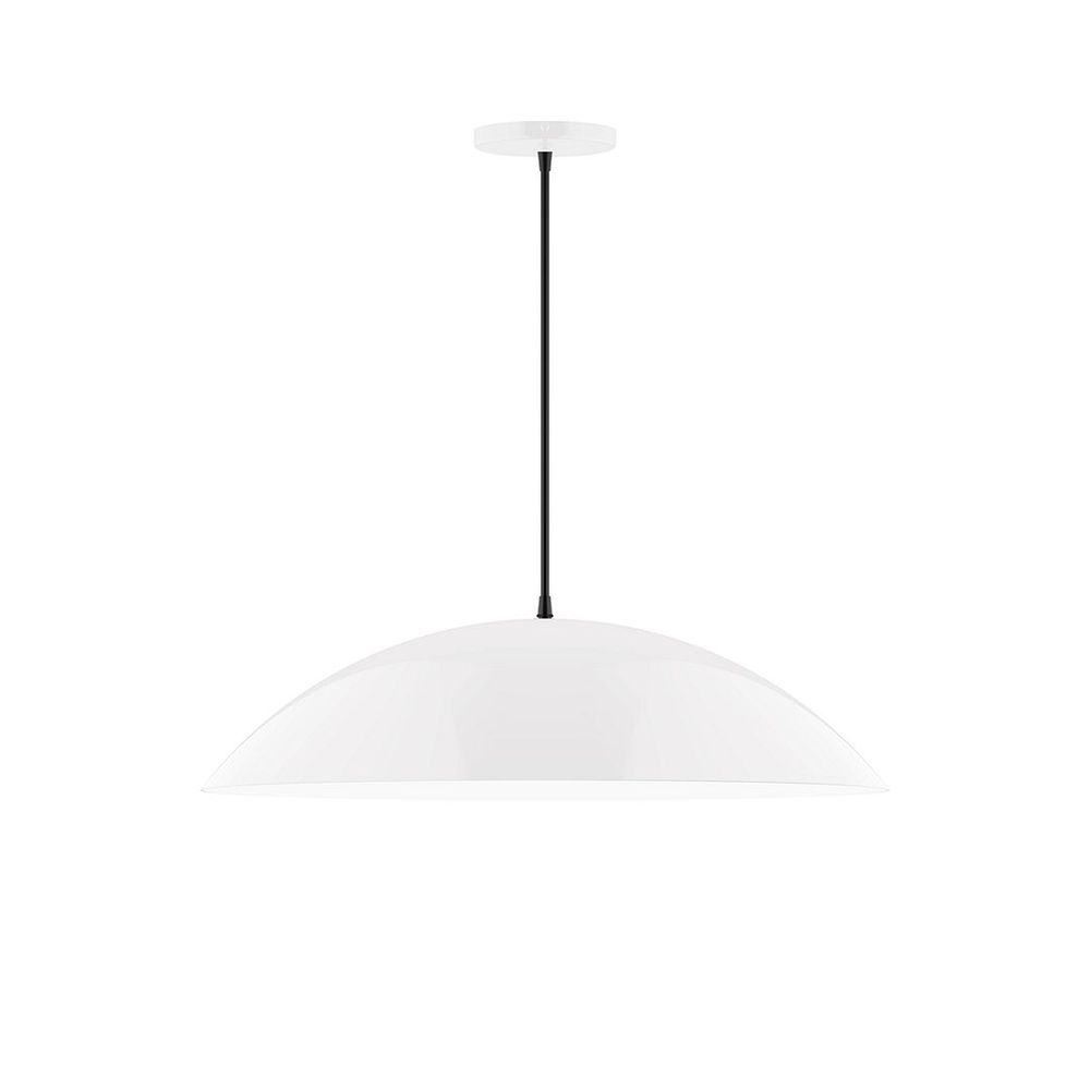 24" Axis Half Dome LED Pendant, white and gray dot fabric cord with canopy, White