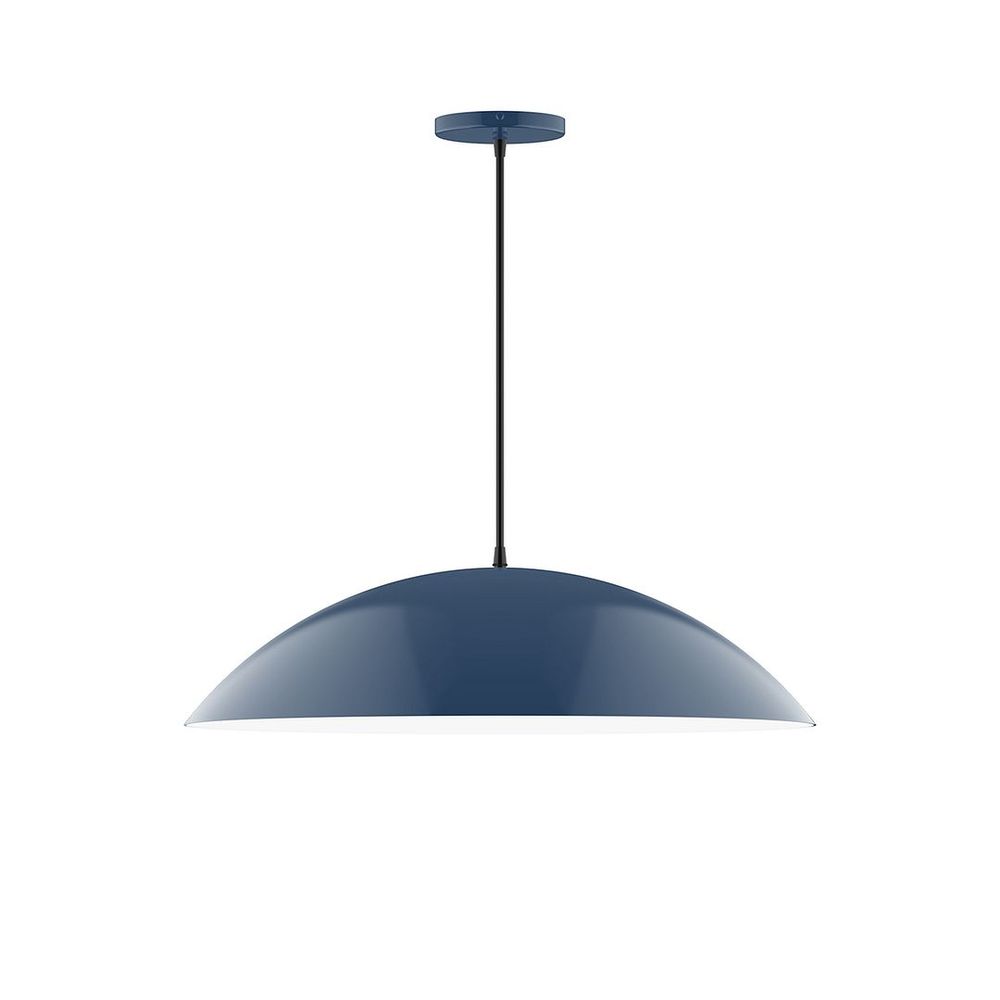 24" Axis Half Dome LED Pendant, neutral argyle fabric cord with canopy, Navy