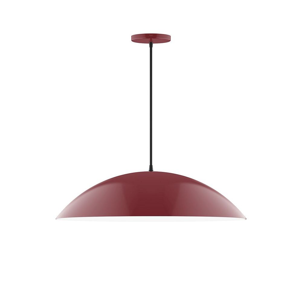 24" Axis Half Dome LED Pendant, white and gray dot fabric cord with canopy, Barn Red