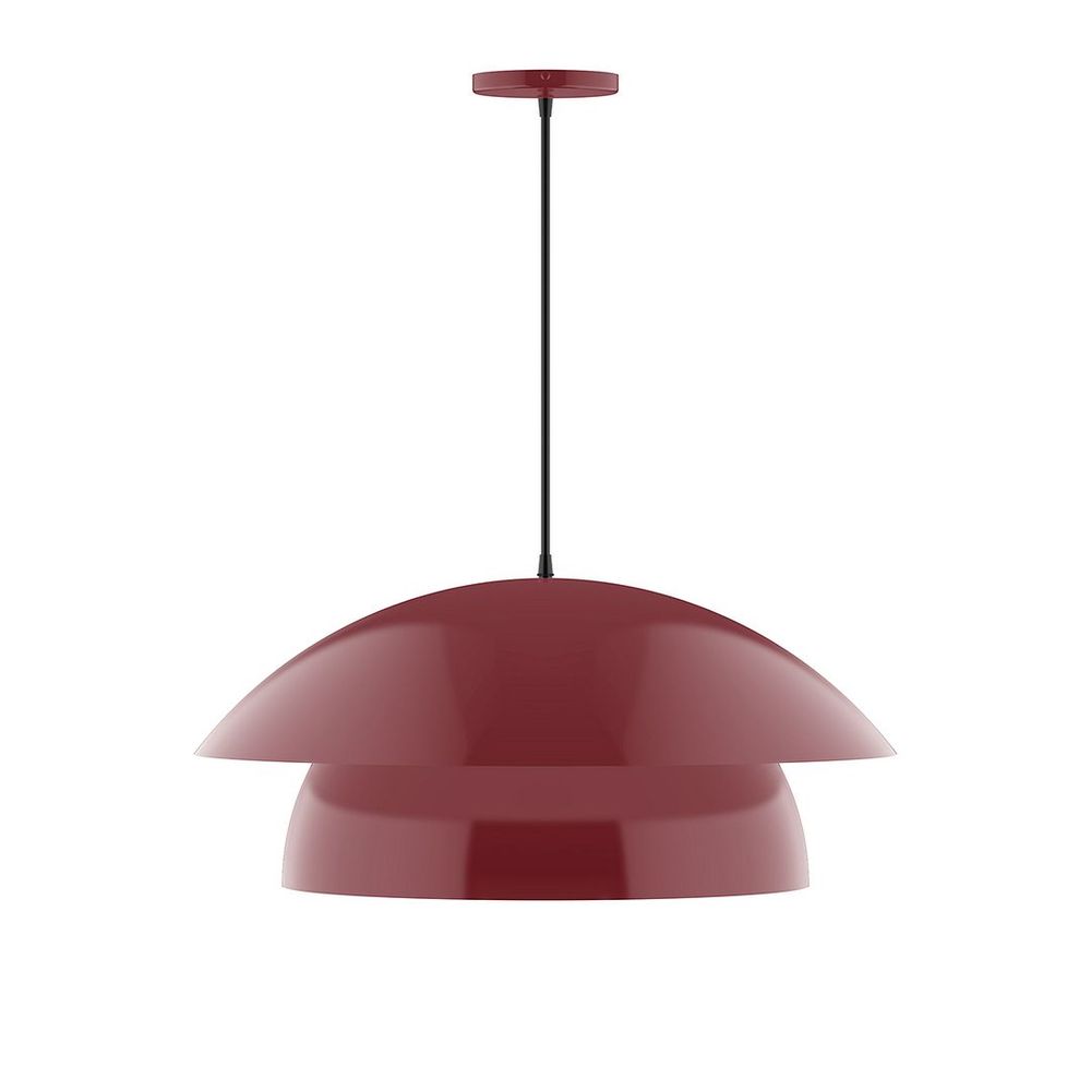 24" Nest LED Pendant, polished copper fabric cord with canopy, Barn Red