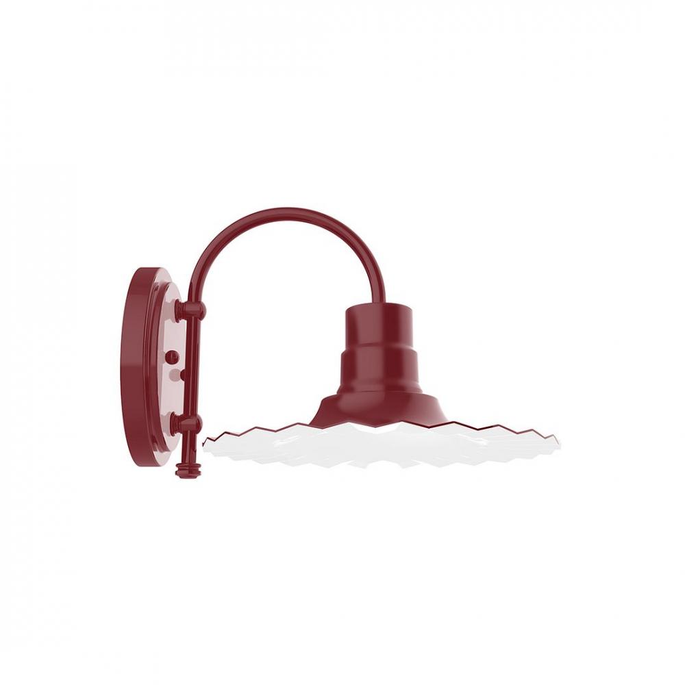 12" Radial shade, wall mount sconce with Frosted Glass and guard, Barn Red