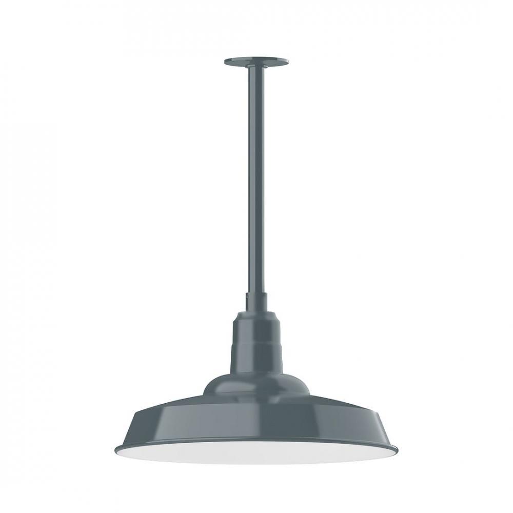 18" Warehouse shade, stem mount LED Pendant with canopy, Slate Gray