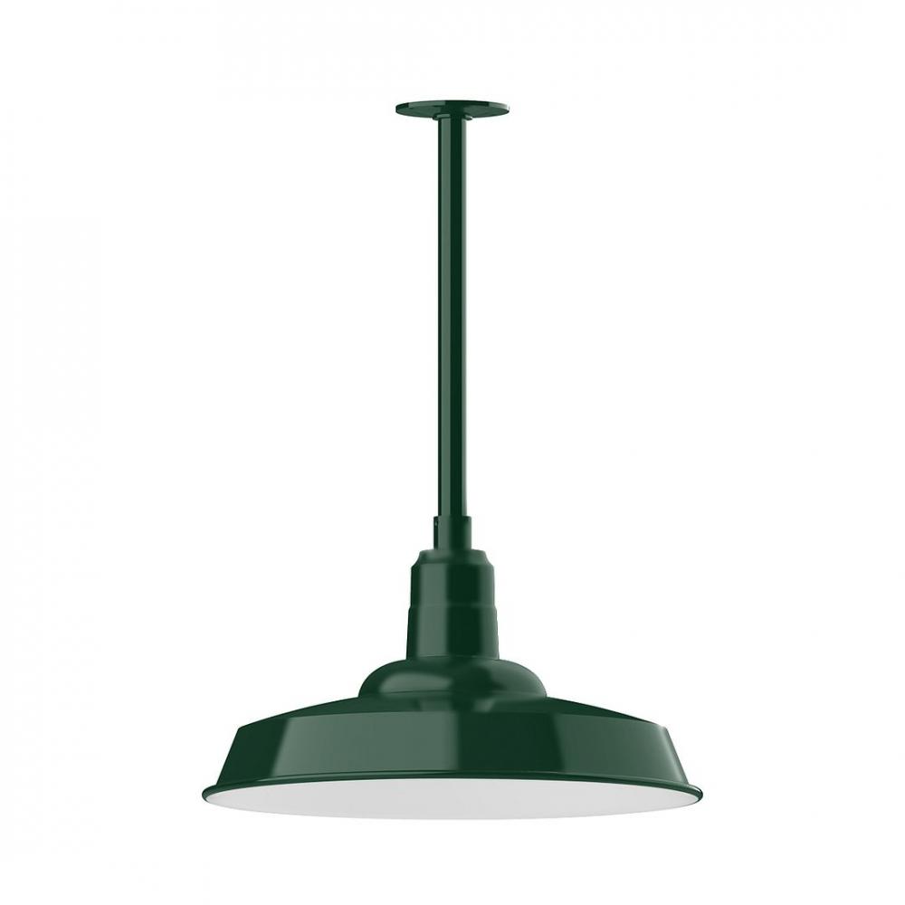 18" Warehouse shade, stem mount LED Pendant with wire grill, Forest Green