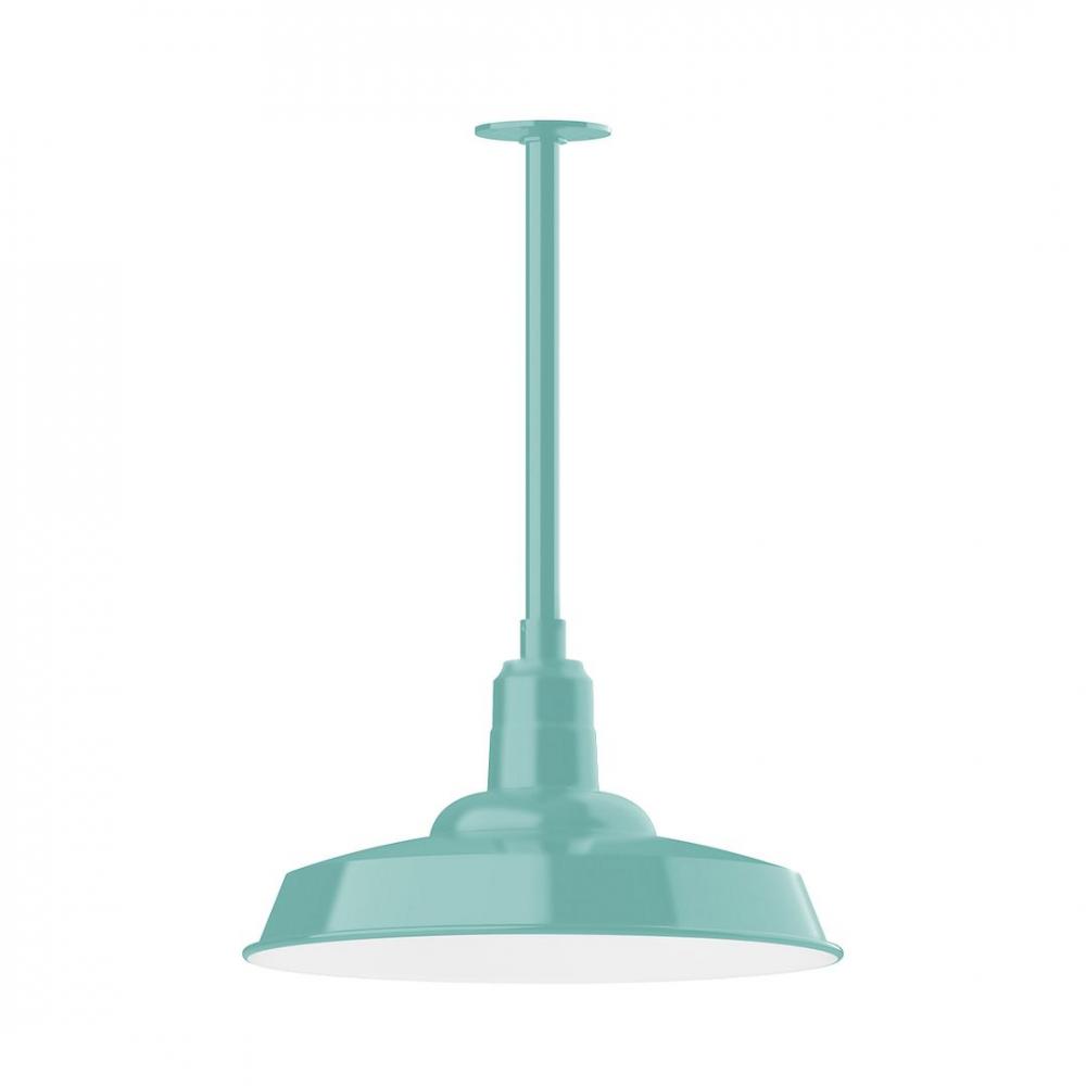 18" Warehouse shade, stem mount LED Pendant with canopy, Sea Green