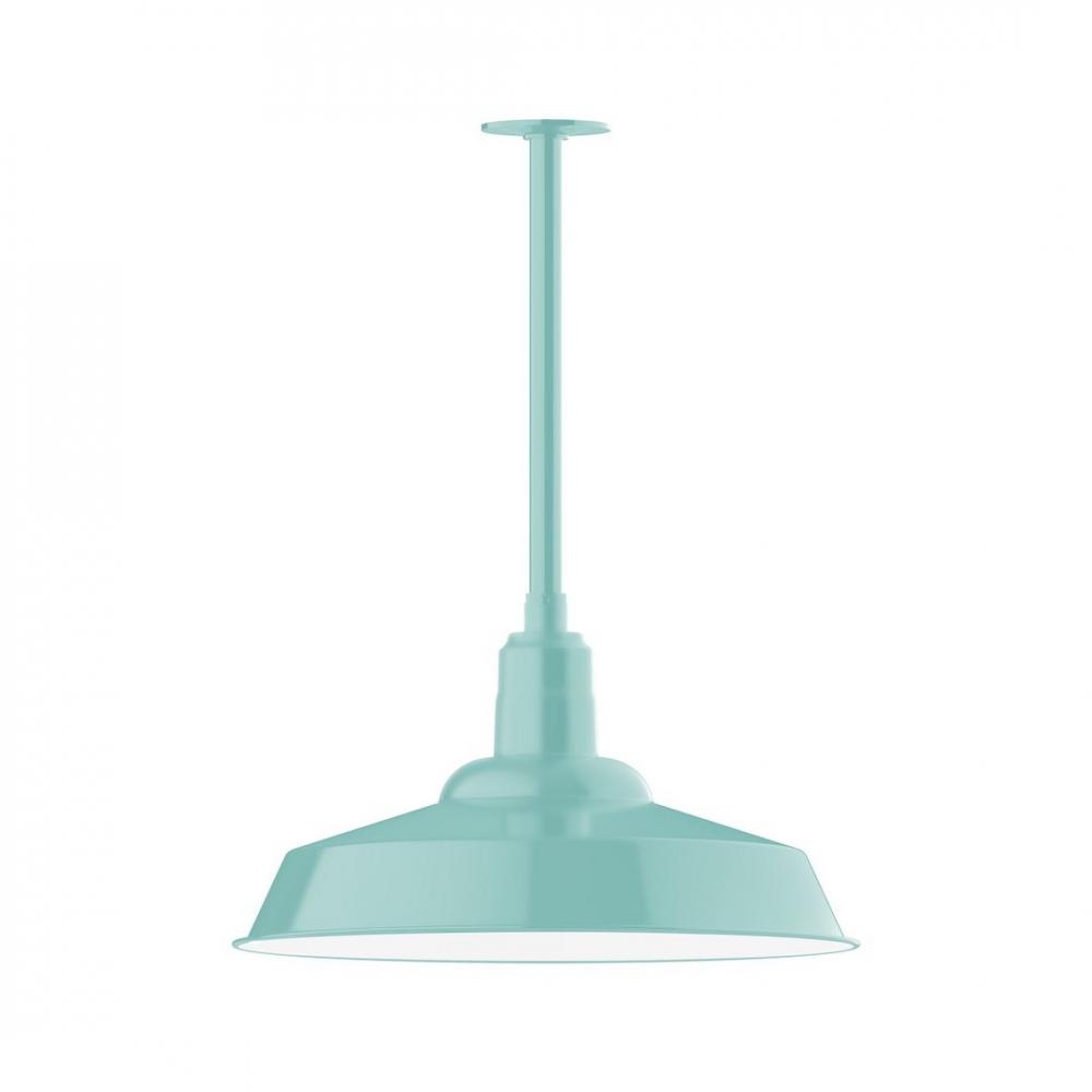 20" Warehouse shade, stem mount LED Pendant with canopy, Sea Green