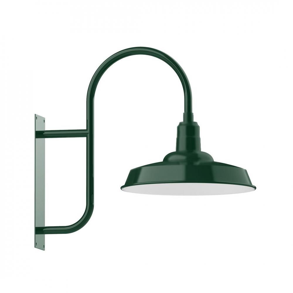 18" Warehouse shade, LED Wall Mount light with wire grill, Forest Green