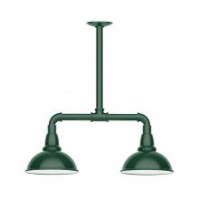 Montclair Light Works MSB105-42-T30-L10 - 8" Cafe shade, 2-light LED Stem Hung Pendant, Forest Green