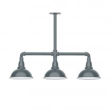 Montclair Light Works MSK105-40-T48-L10 - 8" Cafe shade, 3-light LED Stem Hung Pendant, Slate Gray