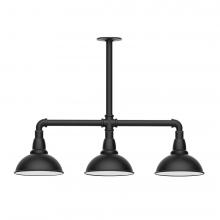 Montclair Light Works MSK105-41-T48-L10 - 8" Cafe shade, 3-light LED Stem Hung Pendant, Black