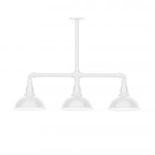 Montclair Light Works MSK105-44-T48-L10 - 8" Cafe shade, 3-light LED Stem Hung Pendant, White