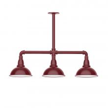 Montclair Light Works MSK105-55-W08-L10 - 8" Cafe shade, 3-light LED Stem Hung Pendant with wire grill, Barn Red