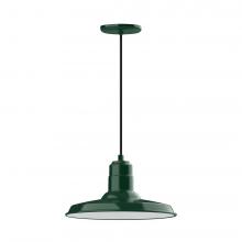 Montclair Light Works PEB183-42-C26-L13 - 14" Warehouse shade, LED Pendant with ivory fabric cord and canopy, Forest Green