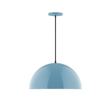 Montclair Light Works PEB433-54-C25-L13 - 18" Axis Dome LED Pendant, polished copper fabric cord with canopy, Light Blue