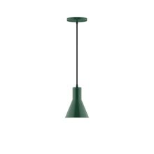 Montclair Light Works PEB436-42-C25-L10 - 6" Axis Flared Cone LED Pendant, polished copper fabric cord with canopy, Forest Green