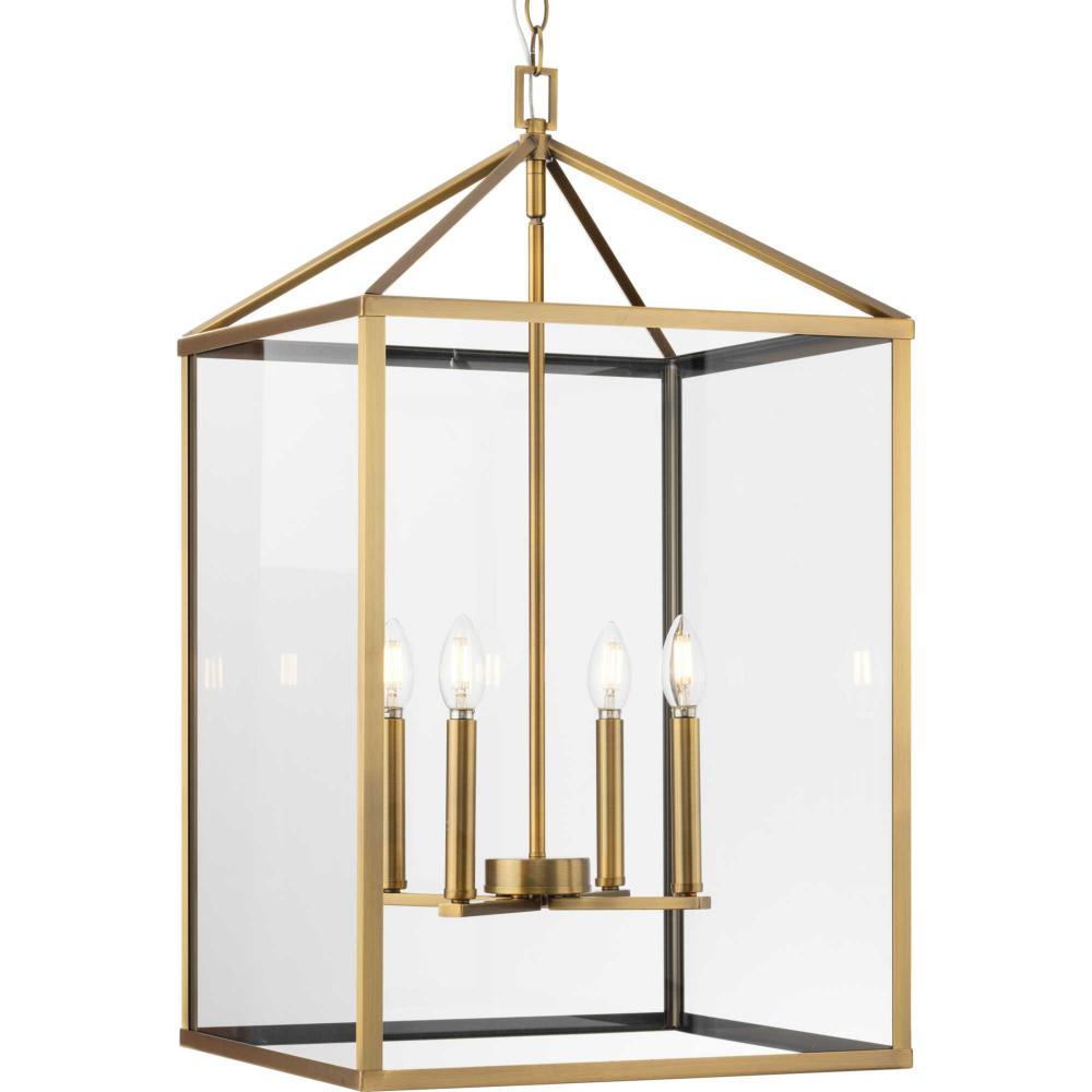 Hilllcrest Collection Four-Light Vintage Brass Transitional Hall & Foyer Light