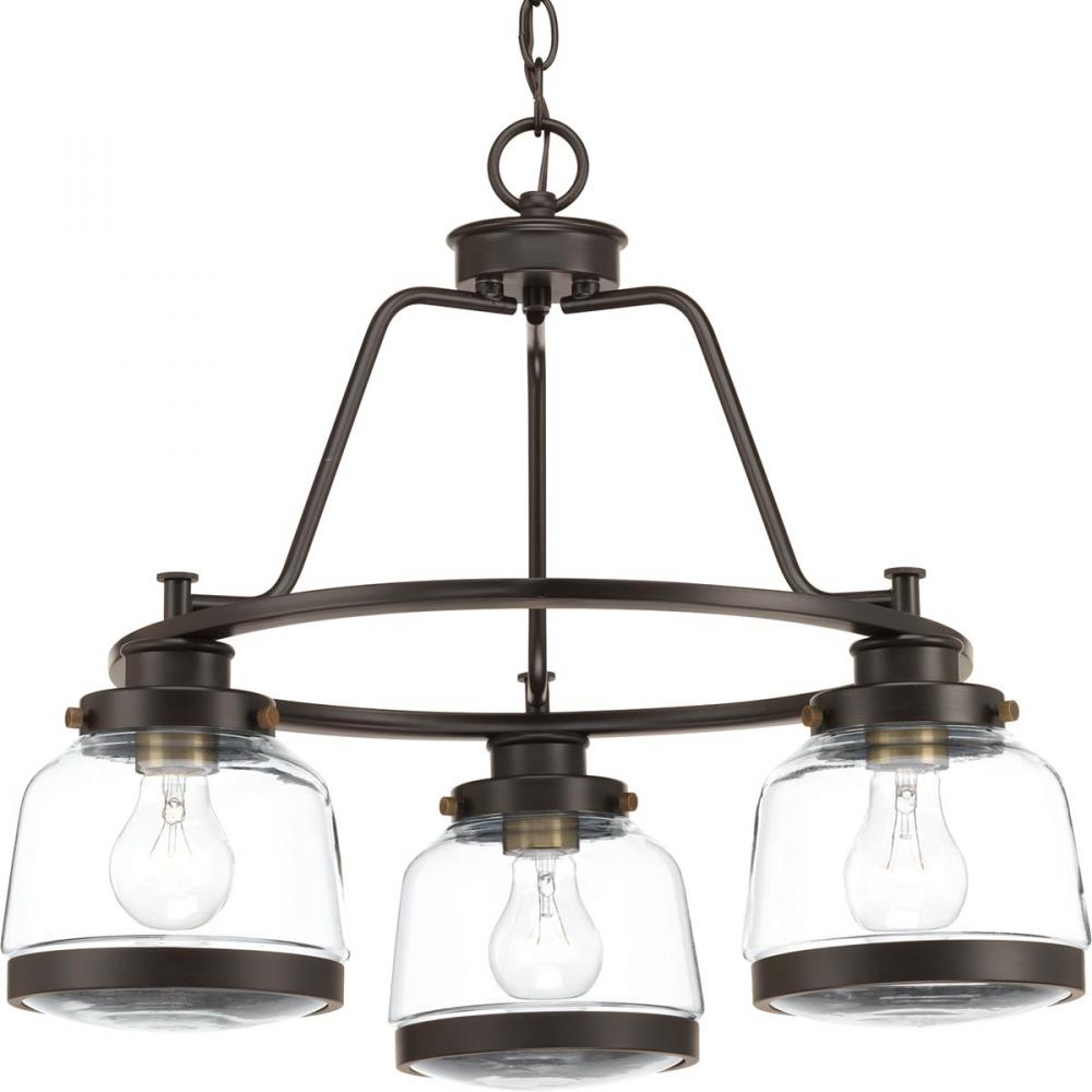 Judson Collection Three-Light Antique Bronze Clear Glass Farmhouse Chandelier Light