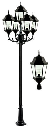 5 LIGHT POST TOP FIX W/ CLEAR GLASS LED 30W 120V