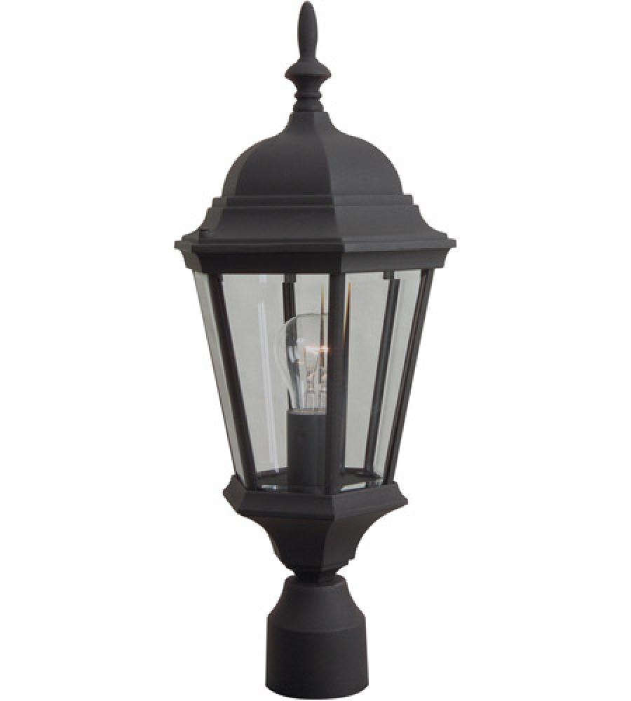 Straight Glass 1 Light Outdoor Post Mount in Textured Black