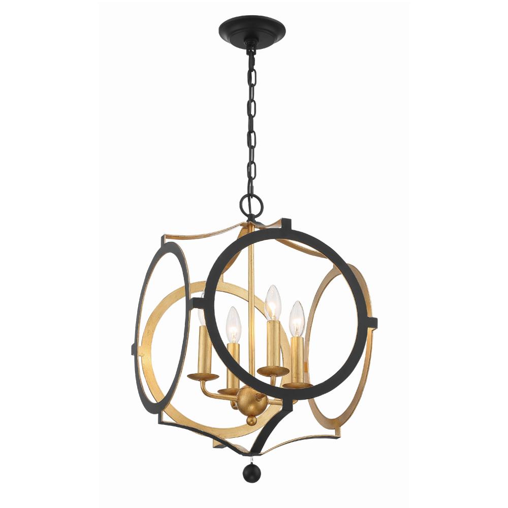 Odelle 4 Light Black + Antique Gold Lantern Chandelier