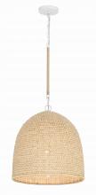 Crystorama JSP-10533-MT - Jasper 3 Light Matte White + Natural Wood Pendant