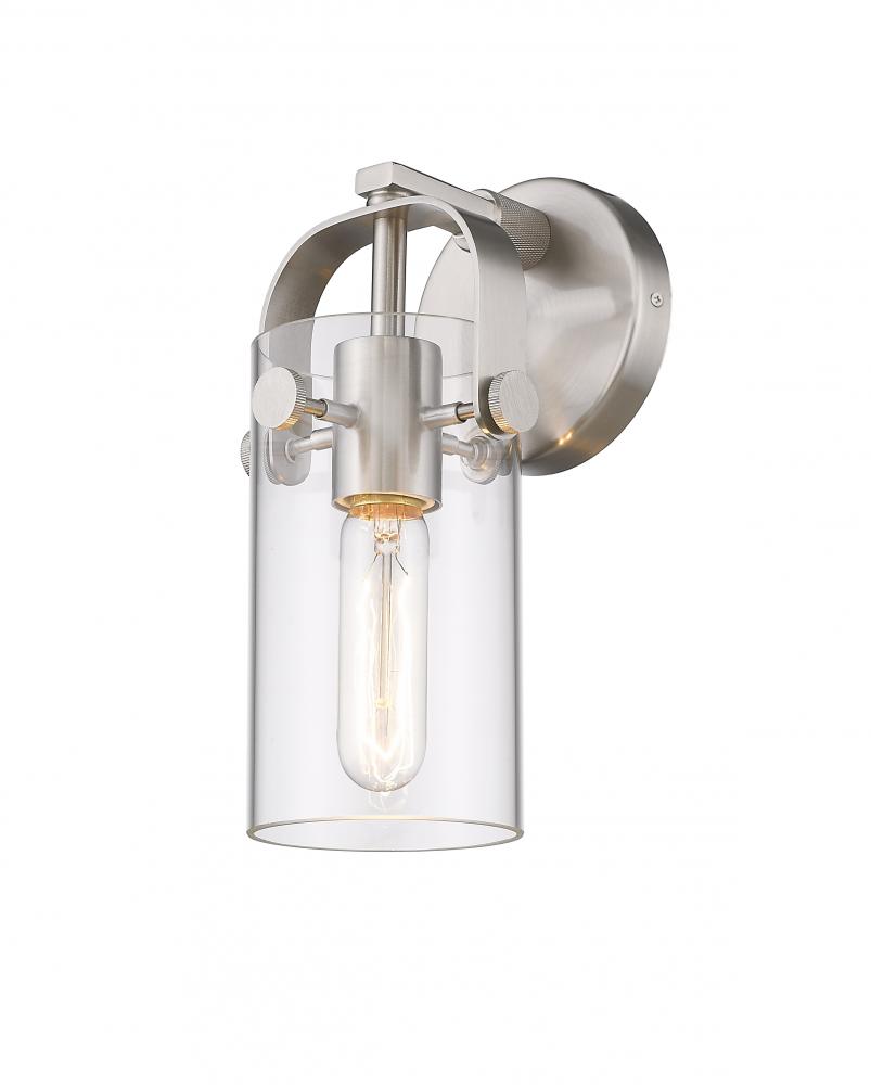 Pilaster - 1 Light - 7 inch long Glass - Brushed Satin Nickel - Sconce