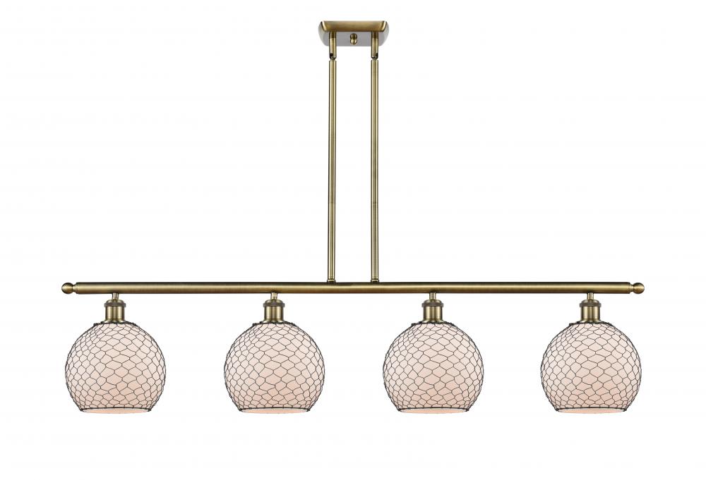 Farmhouse Chicken Wire - 4 Light - 48 inch - Antique Brass - Cord hung - Island Light