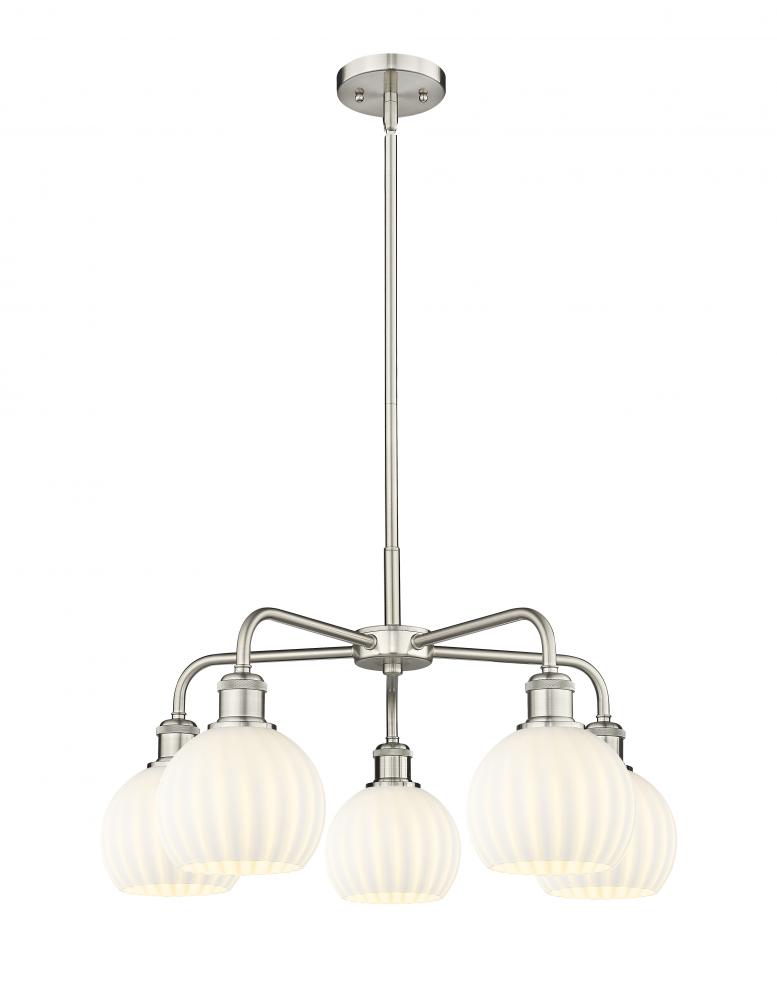 White Venetian - 5 Light - 24 inch - Satin Nickel - Chandelier