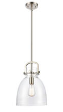 Innovations Lighting 412-1S-SN-10CL-LED - Newton Bell - 1 Light - 10 inch - Brushed Satin Nickel - Stem Hung - Mini Pendant