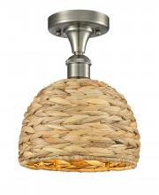 Innovations Lighting 516-1C-SN-RBD-8-NAT - Woven Rattan - 1 Light - 8 inch - Satin Nickel - Semi-Flush Mount