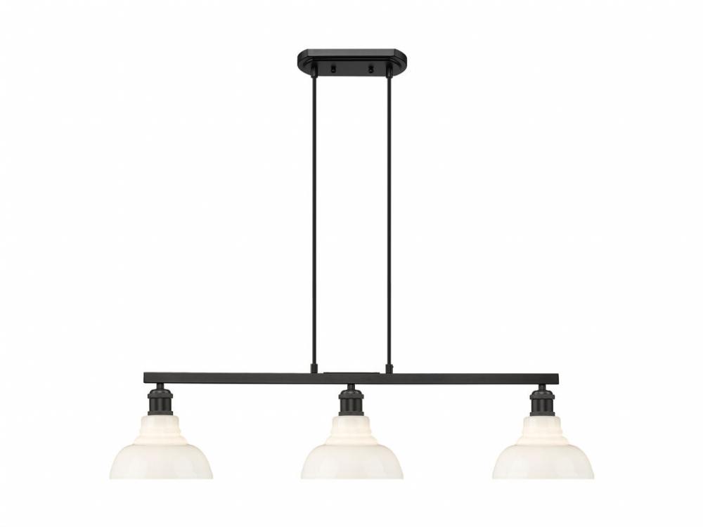 Carver 3-Light Linear Pendant in Matte Black with Vintage Milk Glass