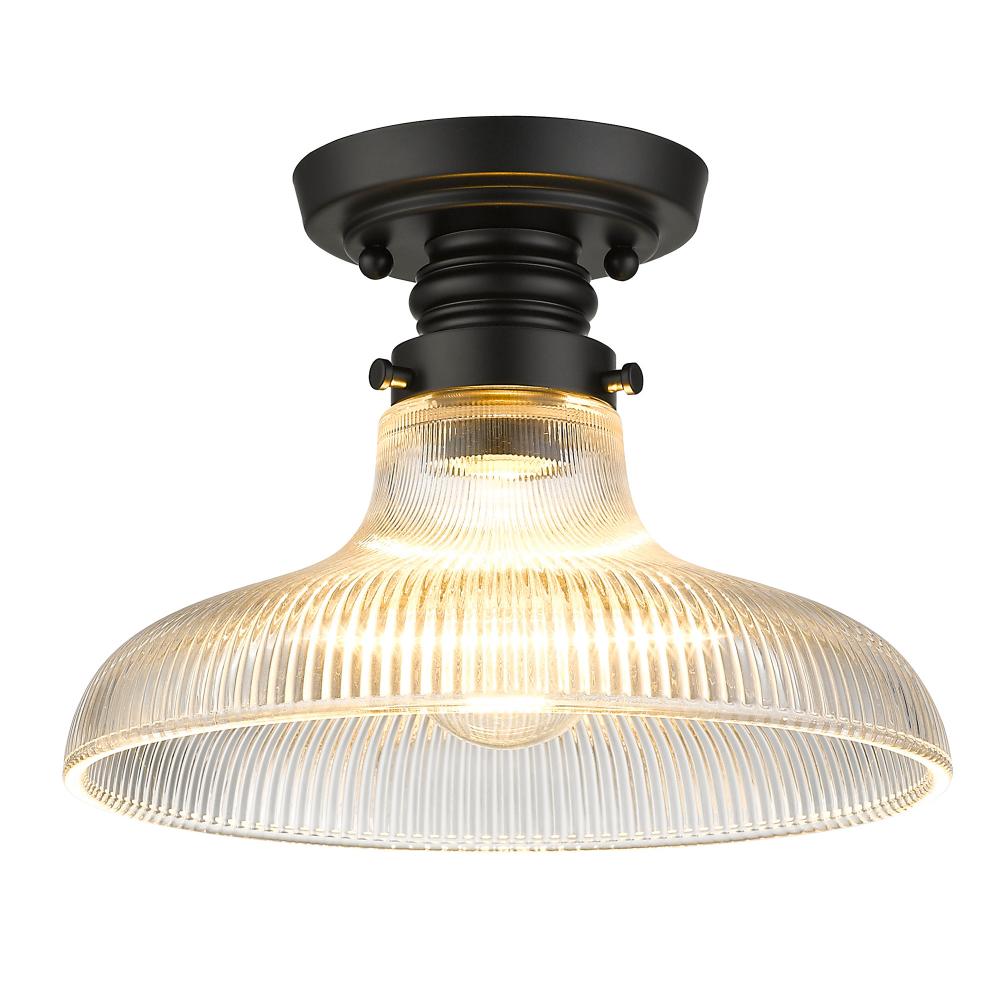 Clary Flush Mount - 10" in Matte Black with Ribbed Optic Glass Shade