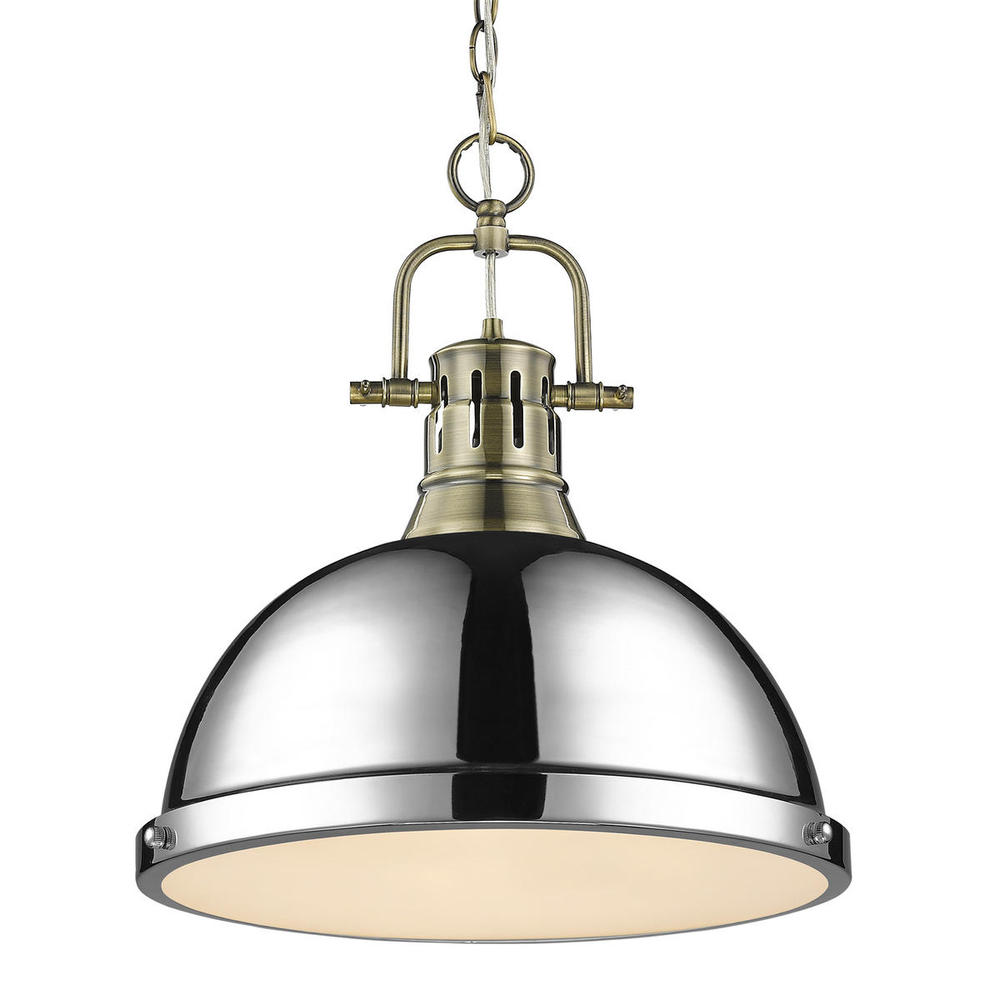 Duncan 1-Light Pendant with Chain in Aged Brass with Chrome