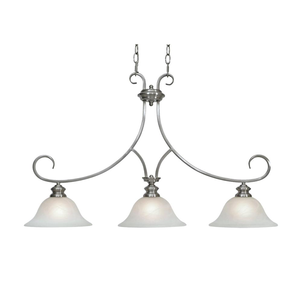 Lancaster 3 Light Linear Pendant in Pewter with Marbled Glass