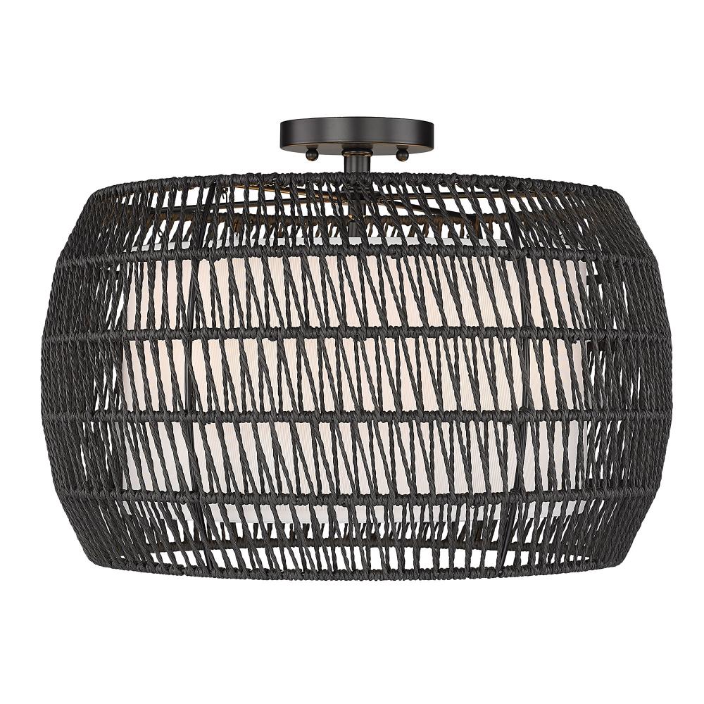 Everly 4 Light Semi-Flush in Matte Black with Modern Black Rattan Shade