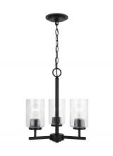 Generation-Seagull 31170-112 - Oslo indoor dimmable 3-light chandelier in a midnight black finish with a clear seeded glass shade