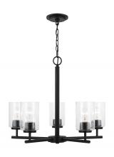 Generation-Seagull 31171-112 - Oslo indoor dimmable 5-light chandelier in a midnight black finish with a clear seeded glass shade