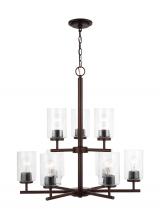 Generation-Seagull 31172-710 - Oslo indoor dimmable 9-light chandelier in a bronze finish with a clear seeded glass shade